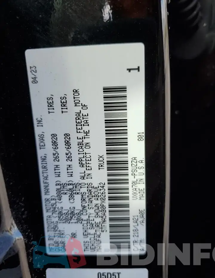 5TFNA5AB0PX026342 Photo# 12