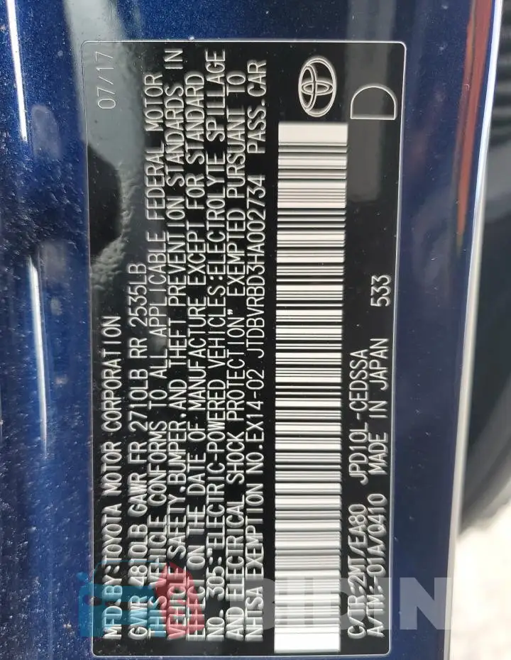 JTDBVRBD3HA002734 Photo# 12