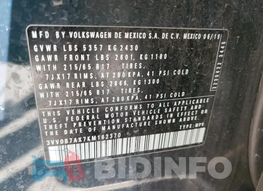3VV0B7AX7KM162370 Photo# 12