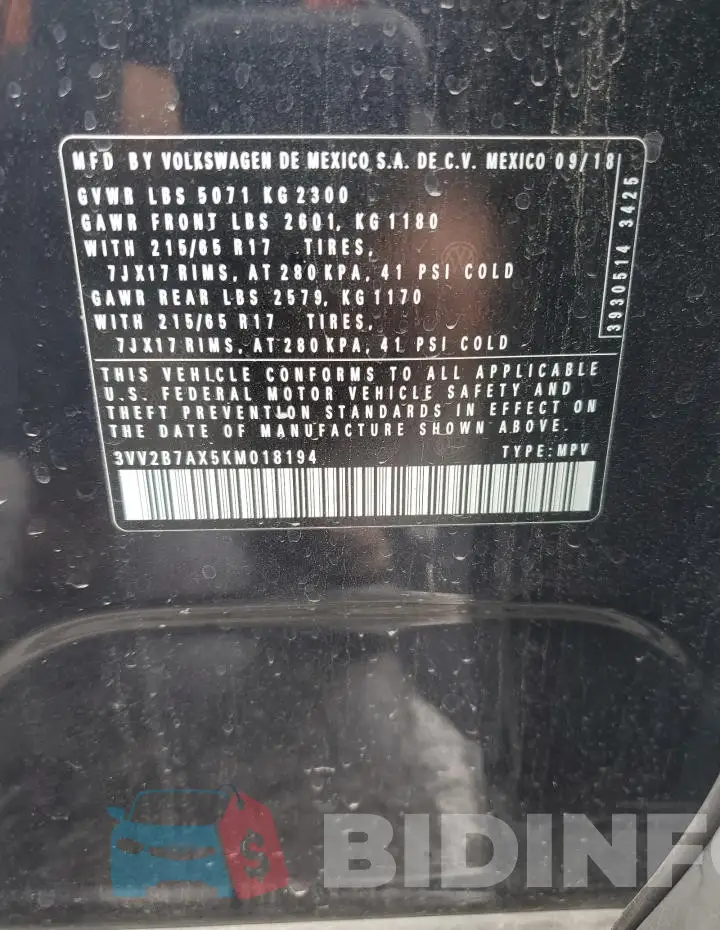3VV2B7AX5KM018194 Photo# 13