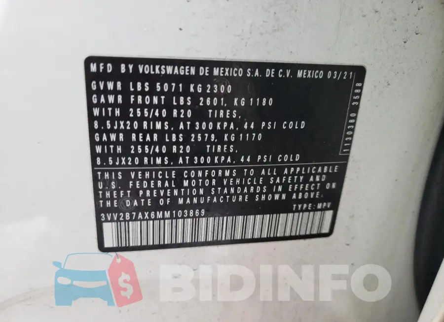 3VV2B7AX6MM103869 Photo# 13