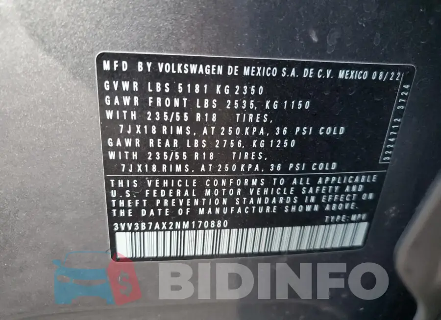 3VV3B7AX2NM170880 Photo# 13