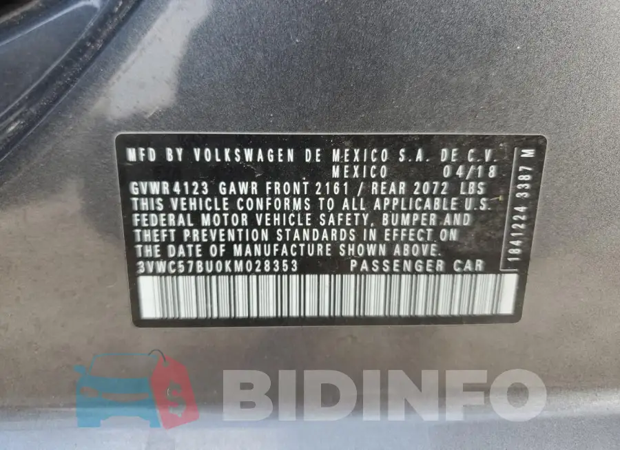 3VWC57BU0KM028353 Photo# 12