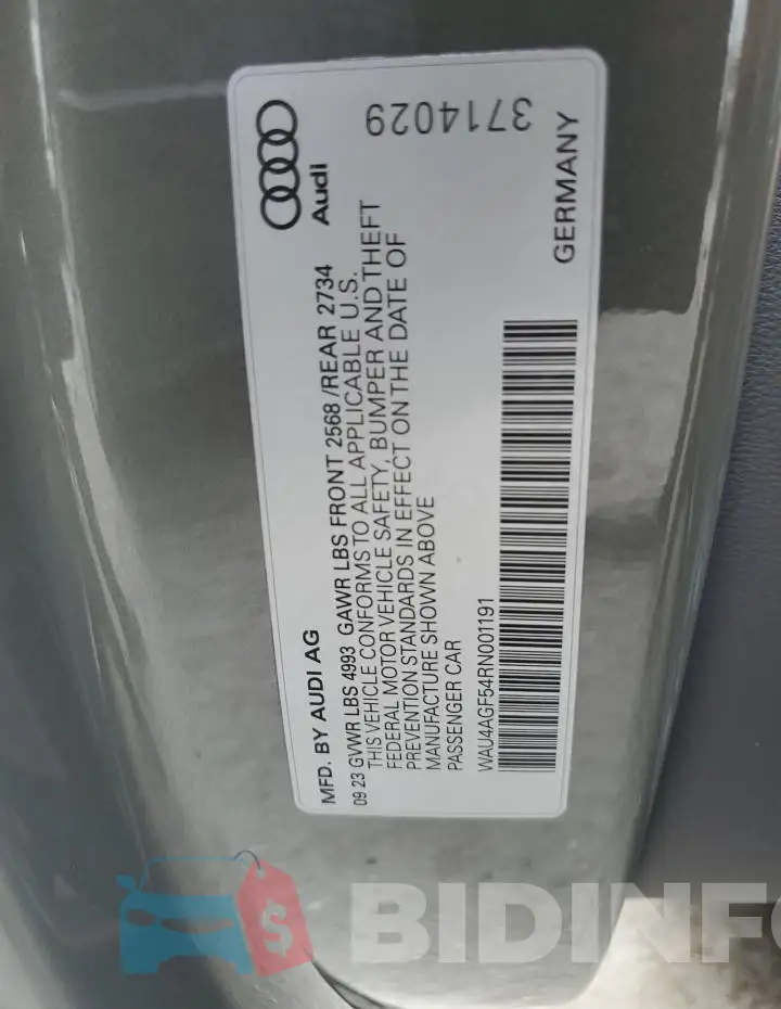 WAU4AGF54RN001191 Photo# 13