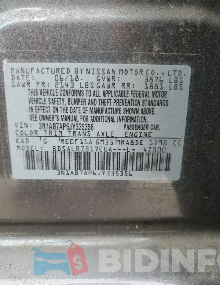 3N1AB7AP6JY335356 Photo# 12