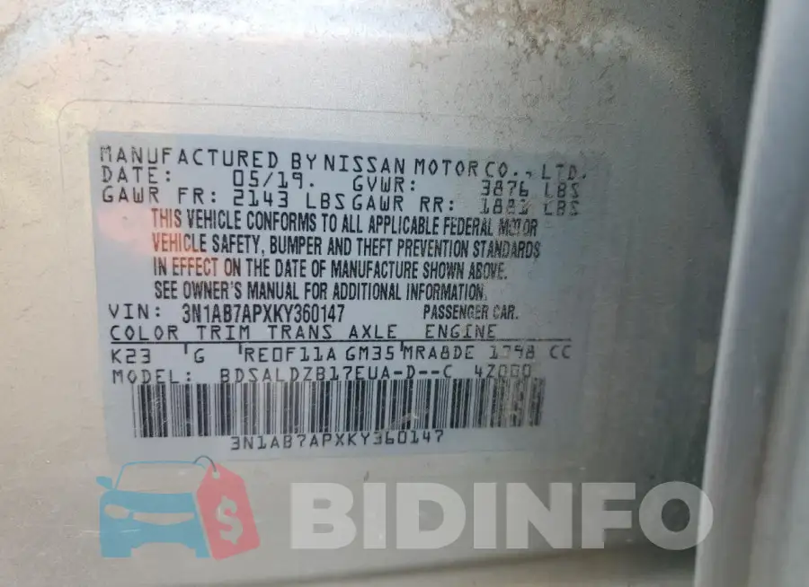 3N1AB7APXKY360147 Photo# 12