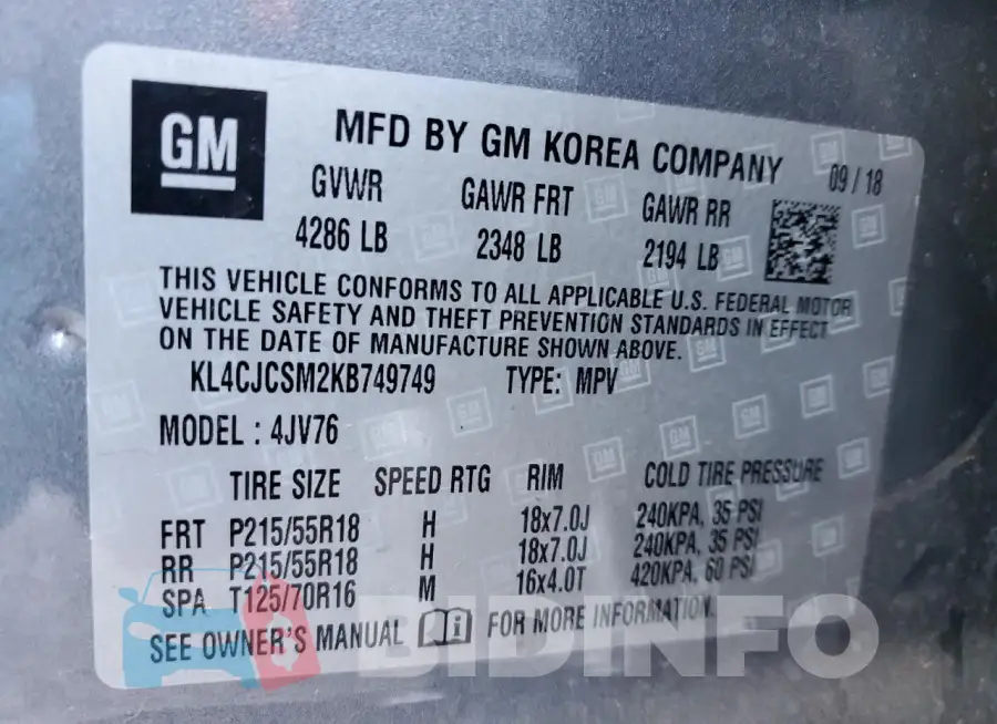KL4CJCSM2KB749749 Photo# 13