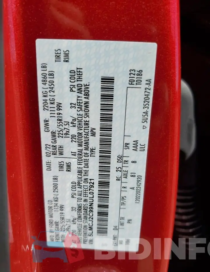 5LMCJ2C99NUL07921 Photo# 12