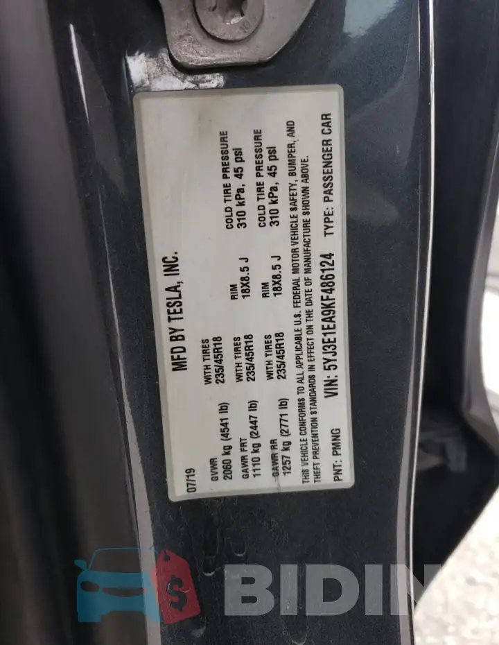 5YJ3E1EA9KF486124 Photo# 12