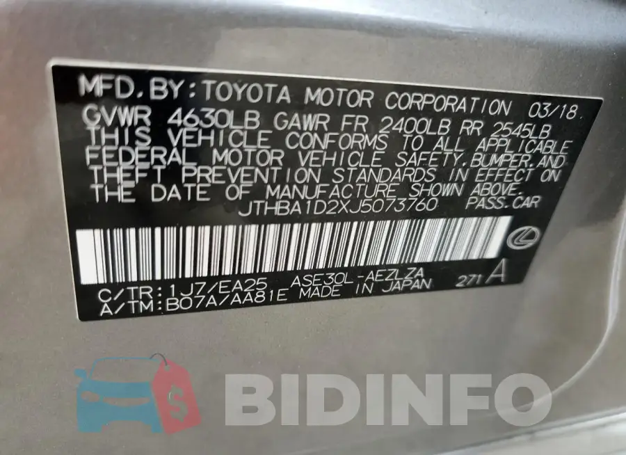 JTHBA1D2XJ5073760 Photo# 12