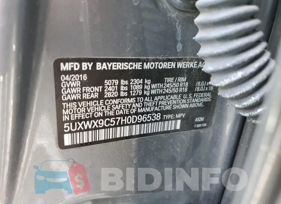 5UXWX9C57H0D96538 Photo# 13