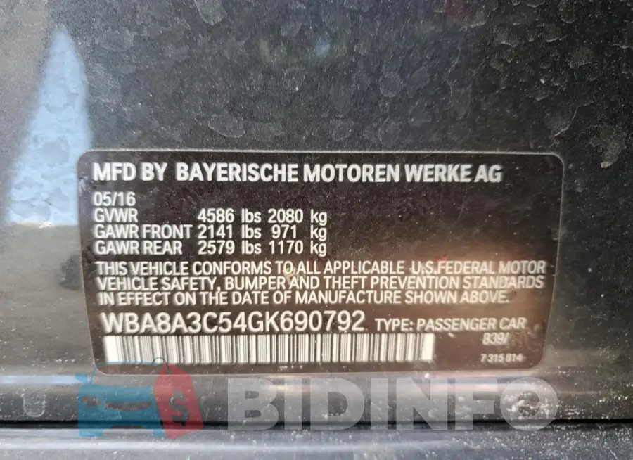 WBA8A3C54GK690792 Photo# 12