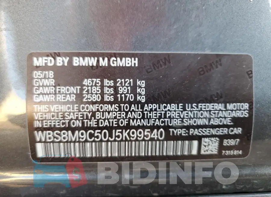 WBS8M9C50J5K99540 Photo# 12