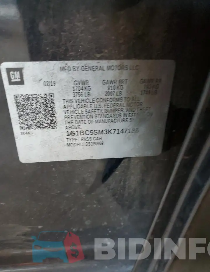 1G1BC5SM3K7147185 Photo# 12