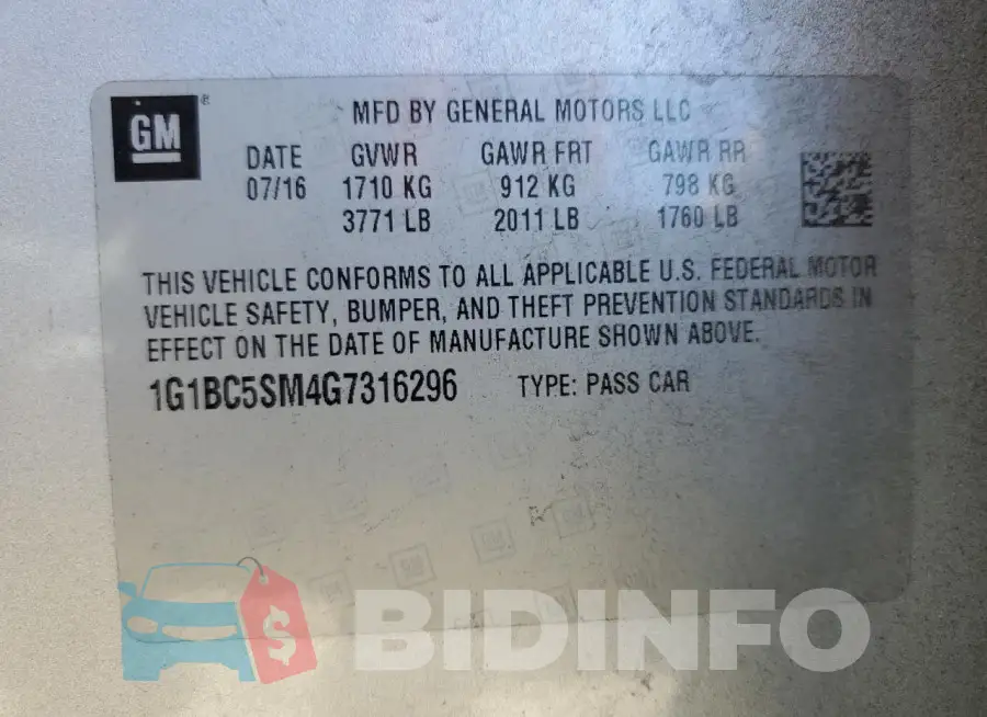 1G1BC5SM4G7316296 Photo# 12