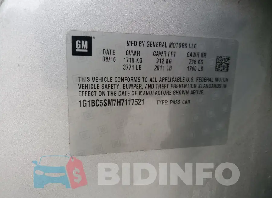 1G1BC5SM7H7117521 Photo# 12