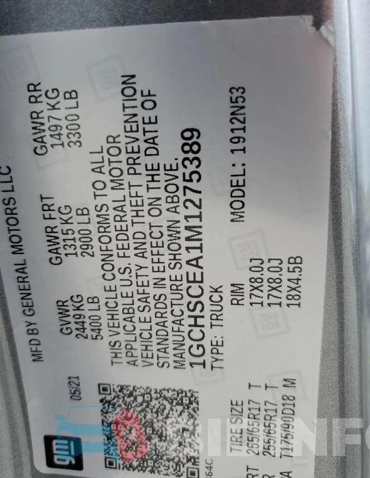 1GCHSCEA1M1275389 Photo# 12
