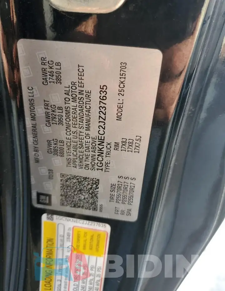 1GCNKNEC2JZ237635 Photo# 12