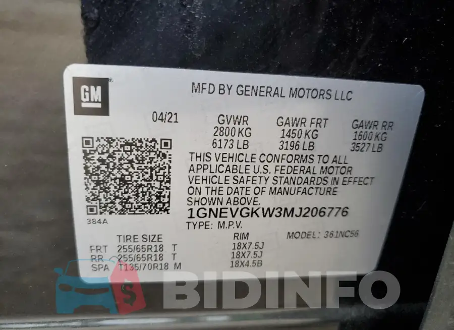 1GNEVGKW3MJ206776 Photo# 13