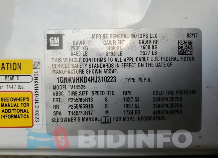 1GNKVHKD4HJ310223 Photo# 13