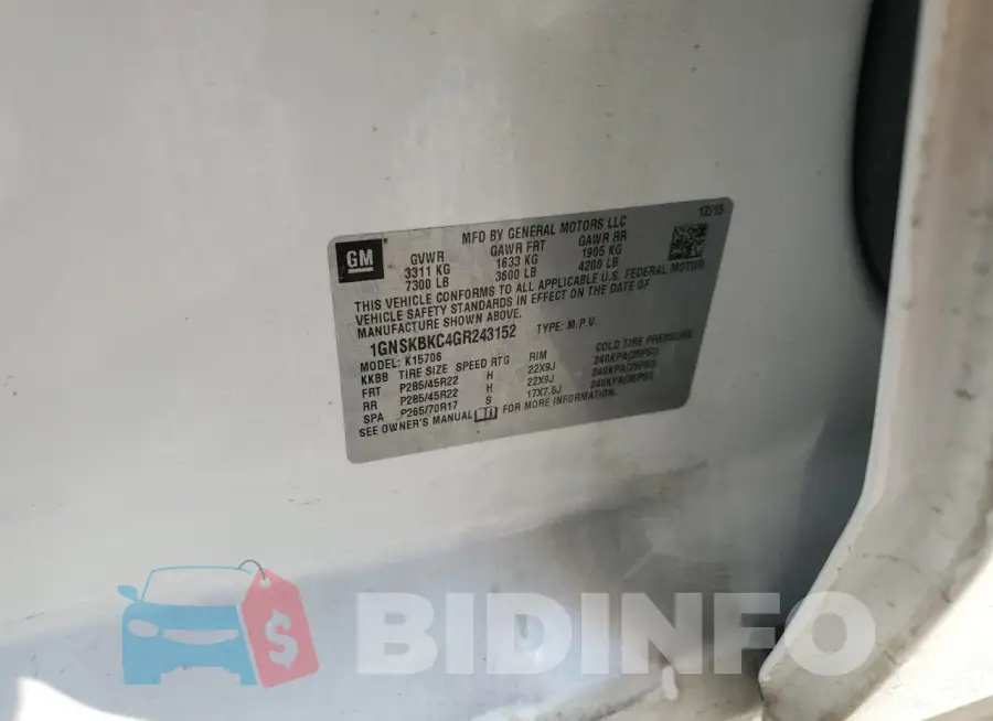 1GNSKBKC4GR243152 Photo# 14