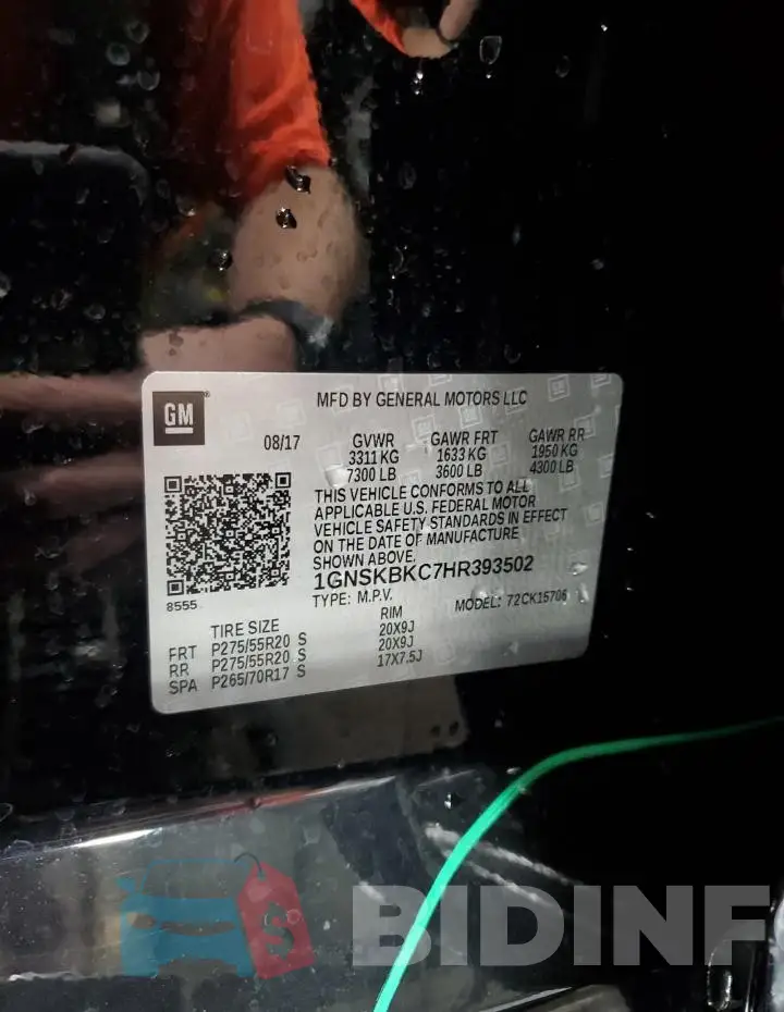 1GNSKBKC7HR393502 Photo# 14