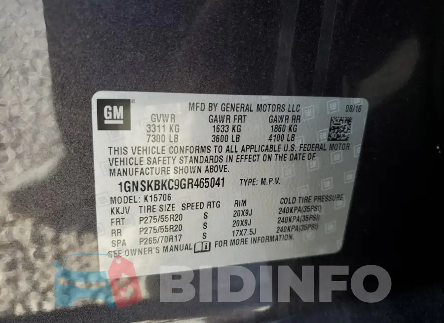 1GNSKBKC9GR465041 Photo# 13