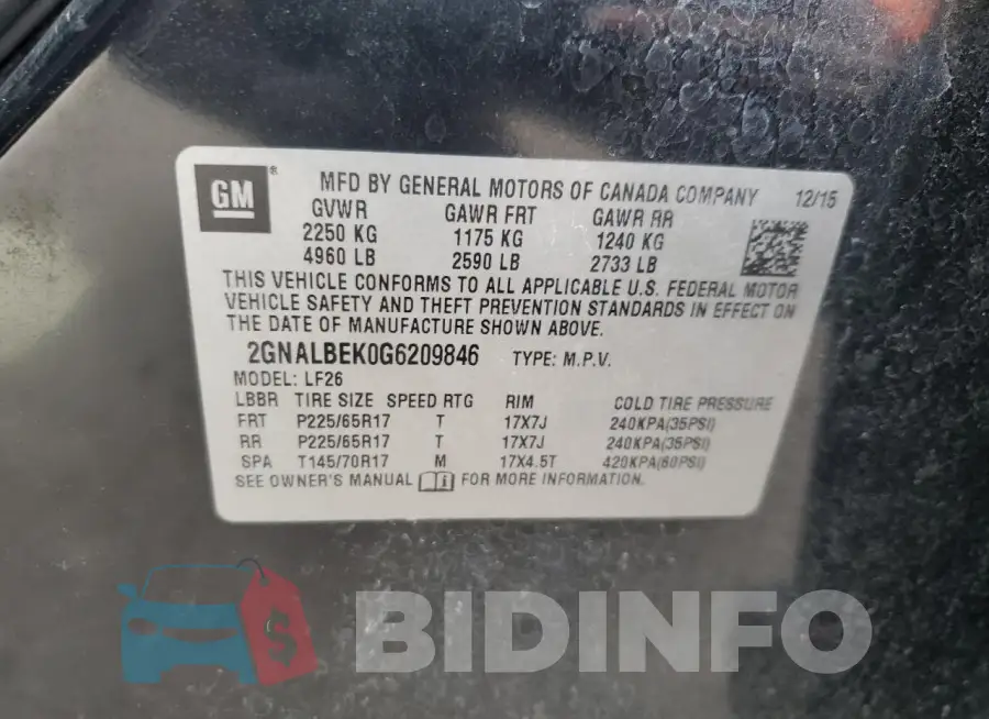 2GNALBEK0G6209846 Photo# 13