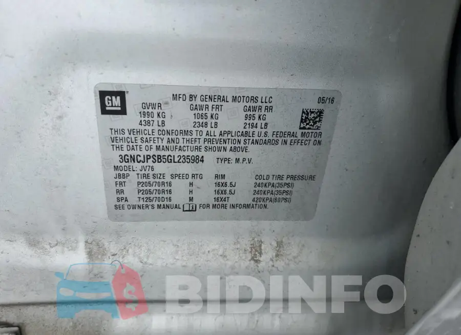 3GNCJPSB5GL235984 Photo# 13