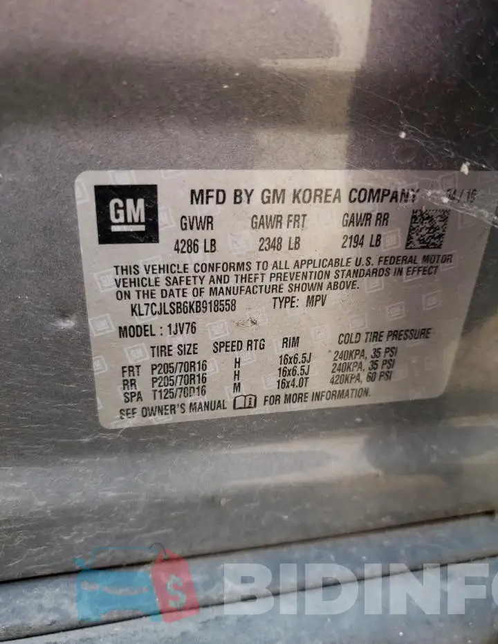 KL7CJLSB6KB918558 Photo# 12