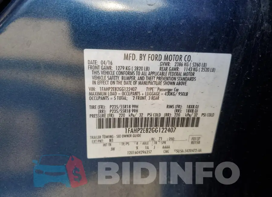 1FAHP2E82GG122407 Photo# 12