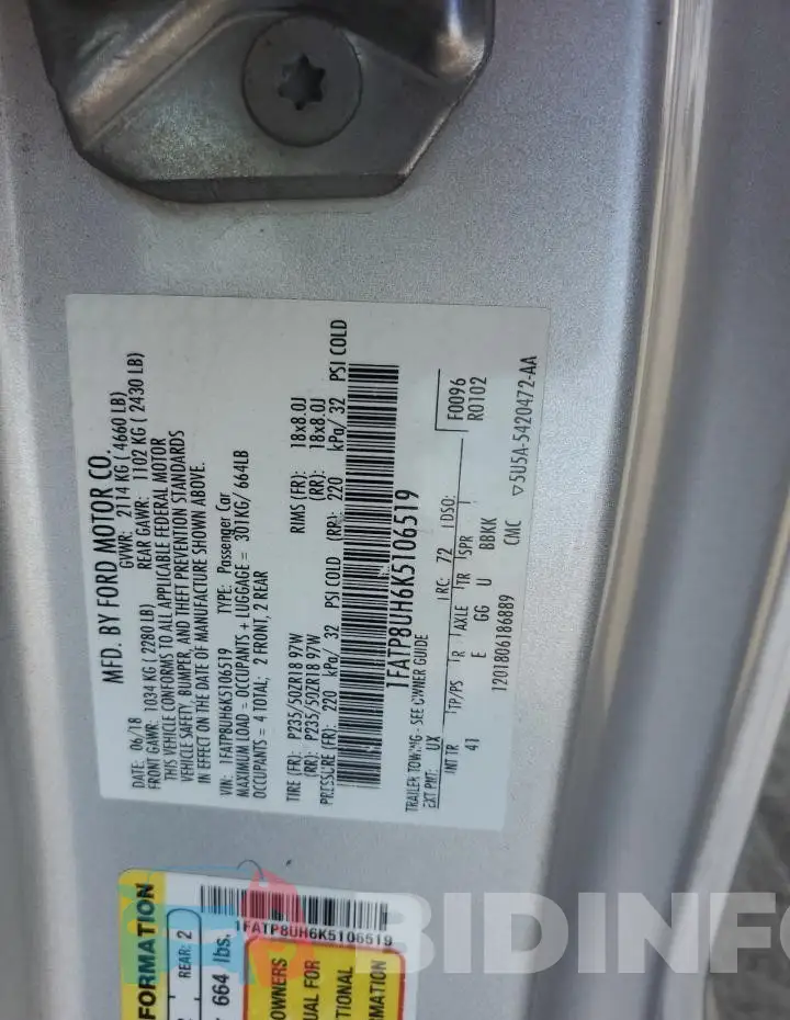 1FATP8UH6K5106519 Photo# 12