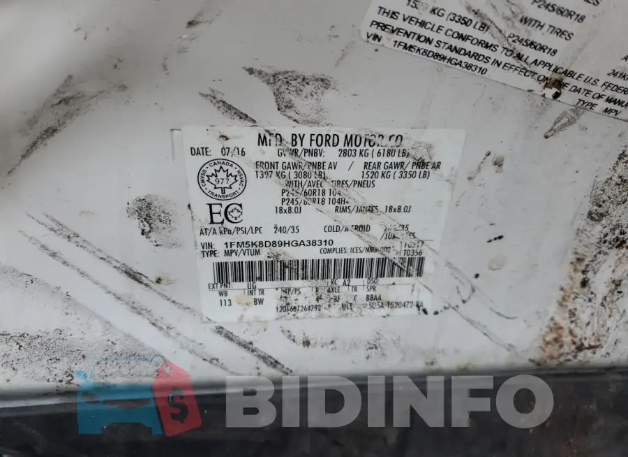1FM5K8D89HGA38310 Photo# 14