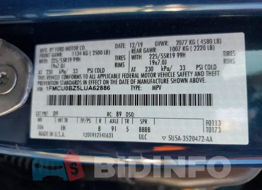 1FMCU0BZ5LUA62886 Photo# 14