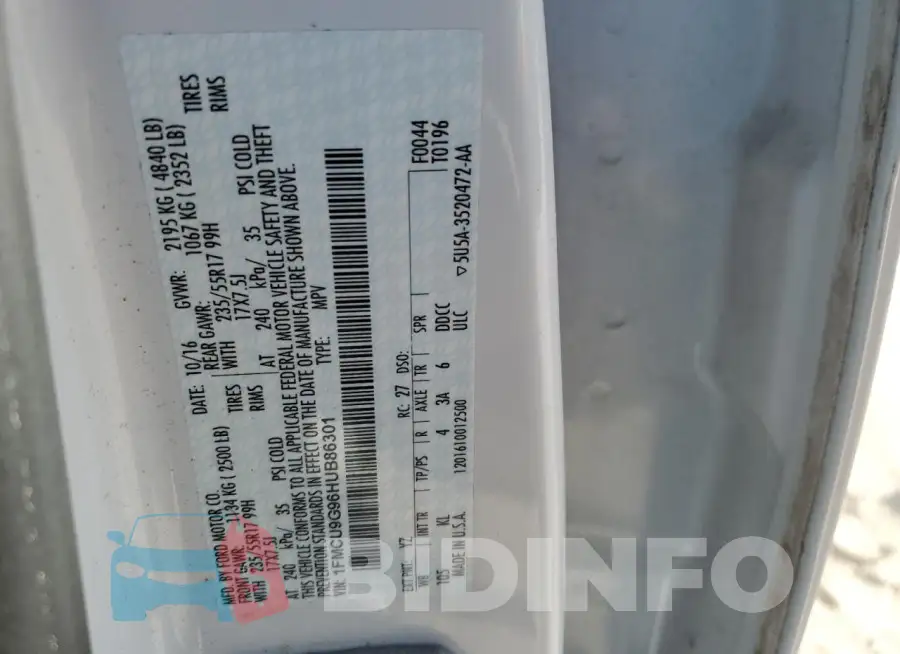 1FMCU9G96HUB86301 Photo# 13