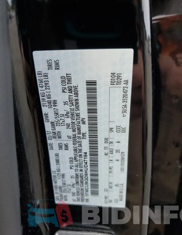 1FMCU9GD9HUD47194 Photo# 13