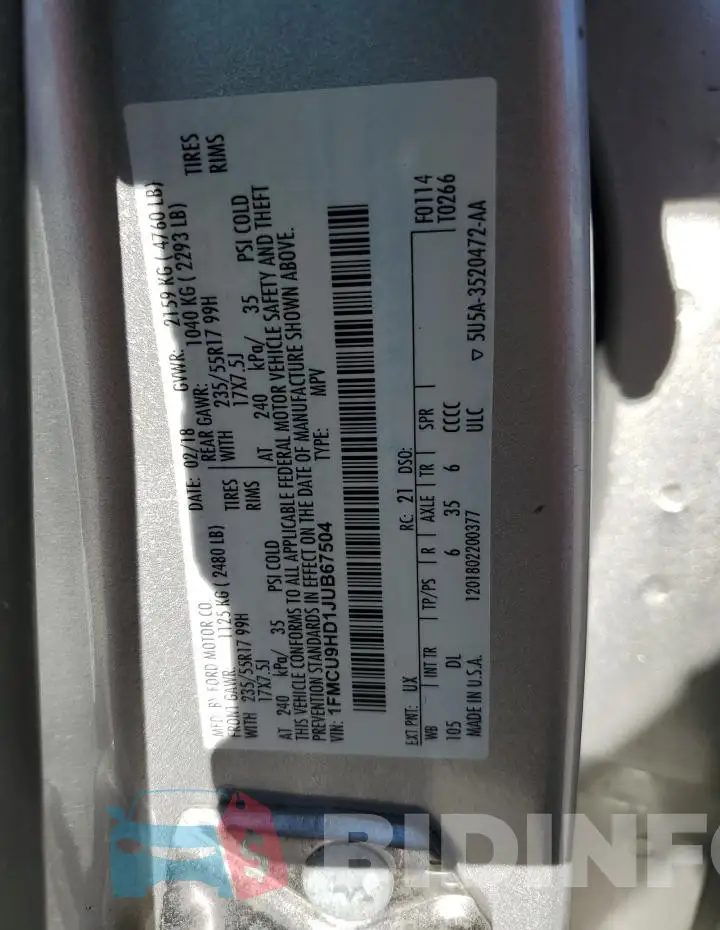 1FMCU9HD1JUB67504 Photo# 12