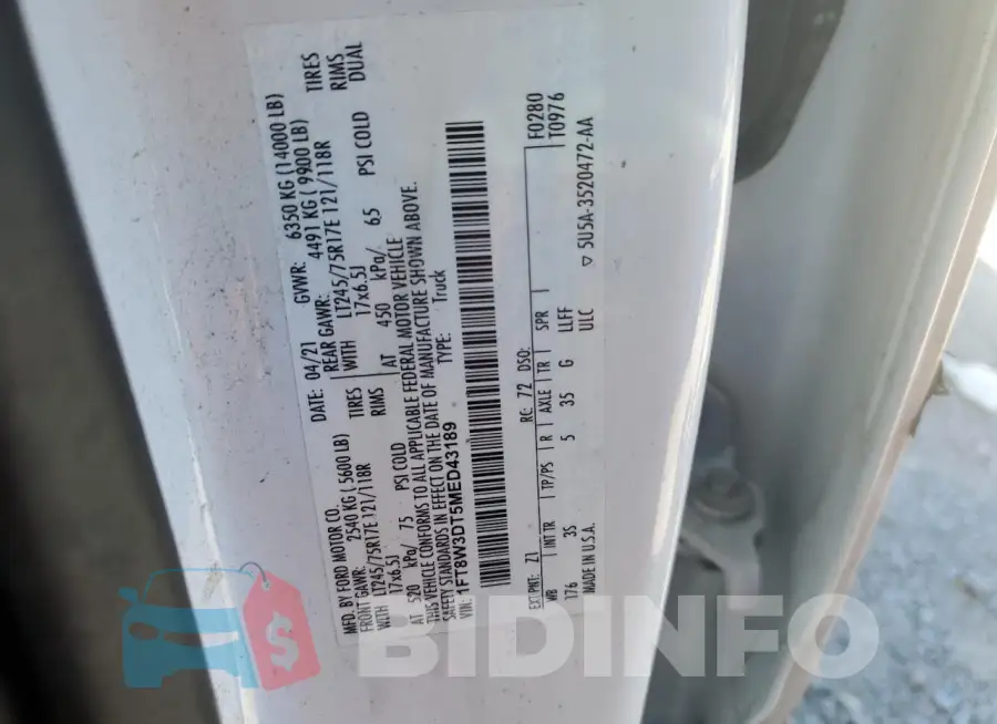 1FT8W3DT5MED43189 Photo# 12
