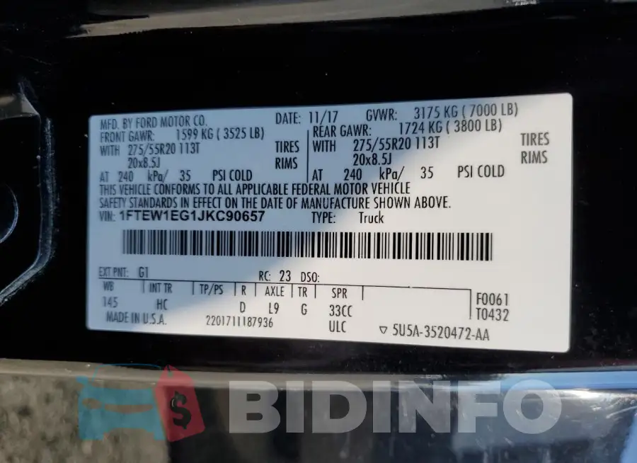 1FTEW1EG1JKC90657 Photo# 13