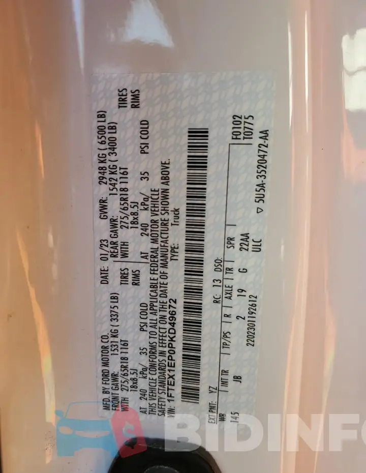 1FTEX1EP0PKD49672 Photo# 13