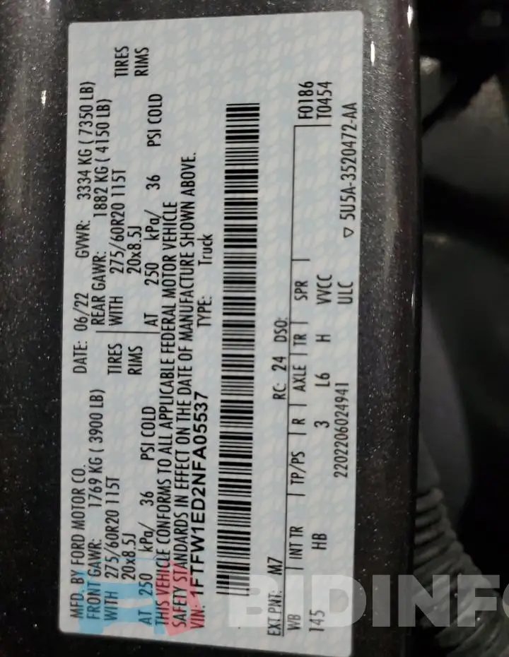1FTFW1ED2NFA05537 Photo# 13