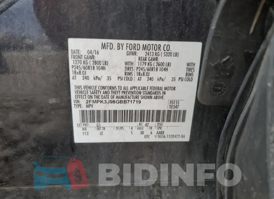 2FMPK3J98GBB71719 Photo# 14