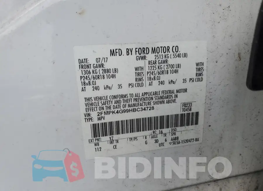2FMPK4G99HBC34728 Photo# 13