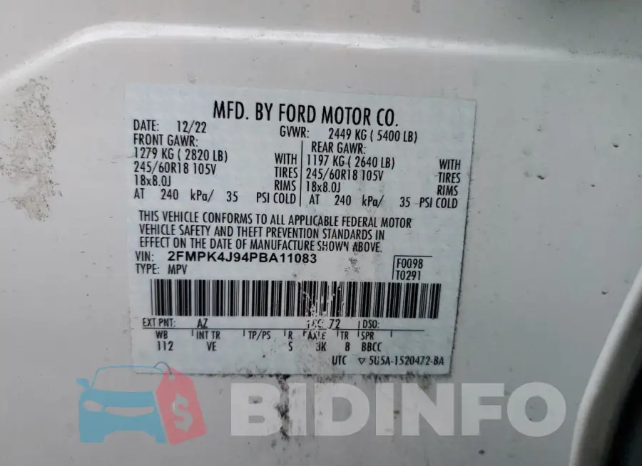 2FMPK4J94PBA11083 Photo# 13