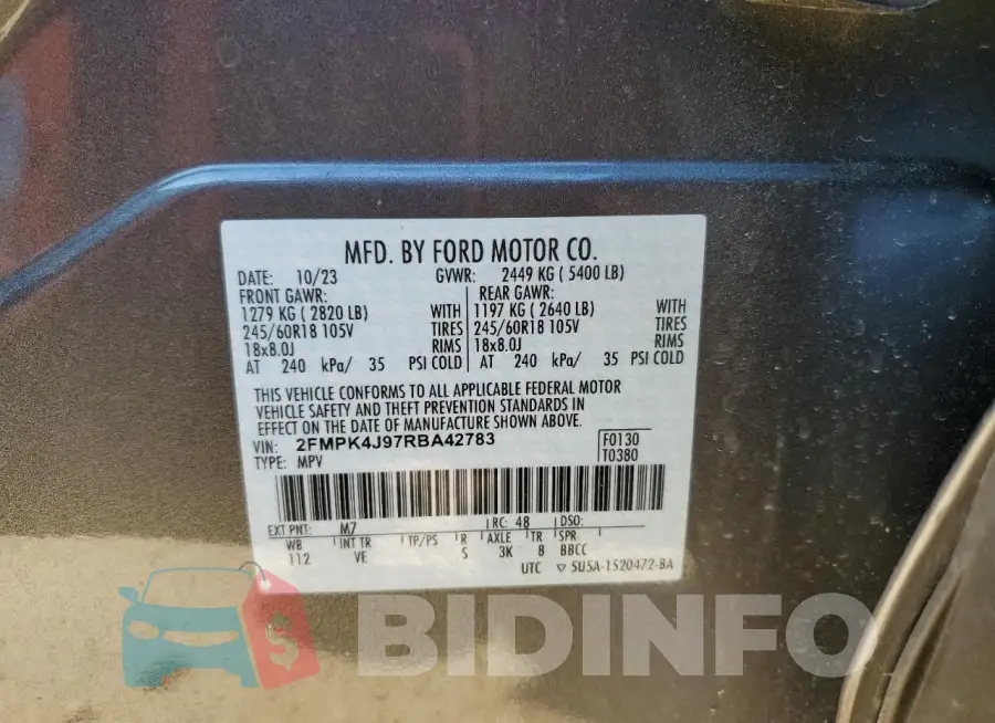 2FMPK4J97RBA42783 Photo# 13