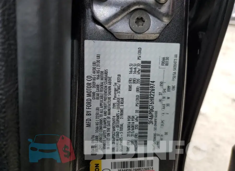 3FA6P0G76HR226974 Photo# 12