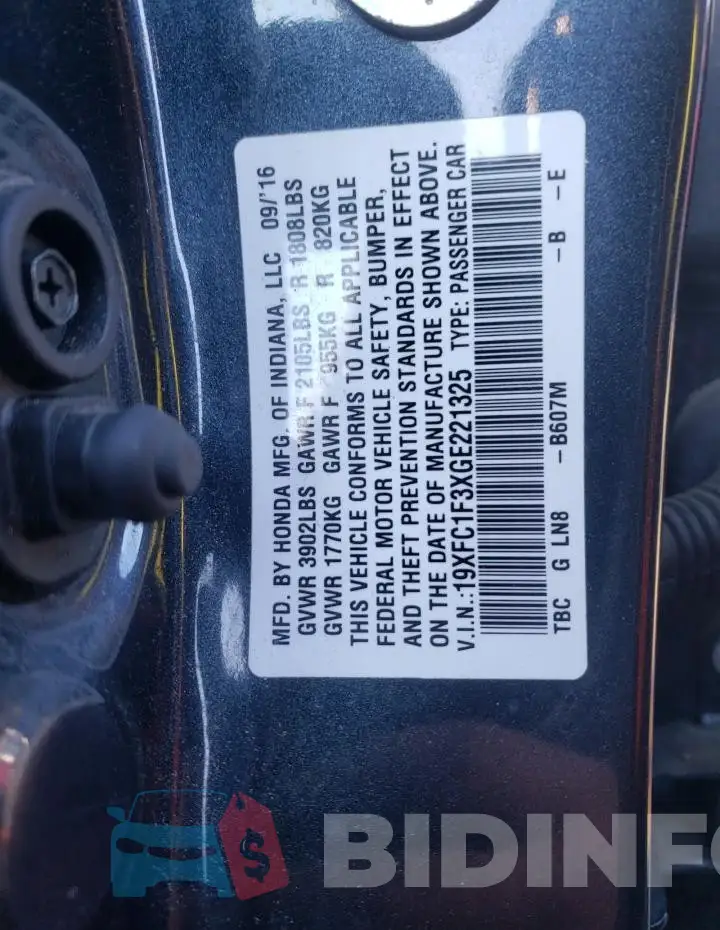 19XFC1F3XGE221325 Photo# 12