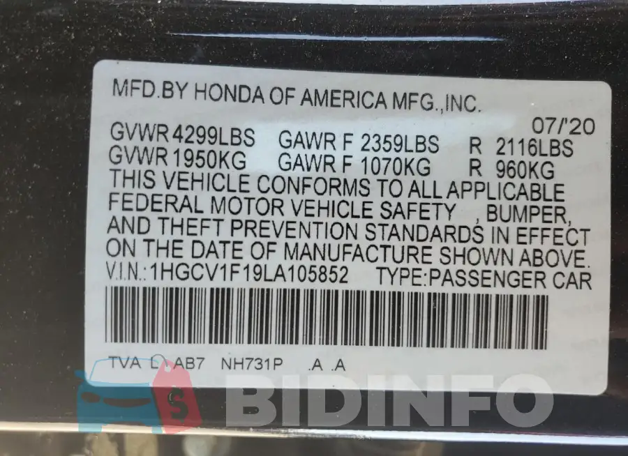 1HGCV1F19LA105852 Photo# 12