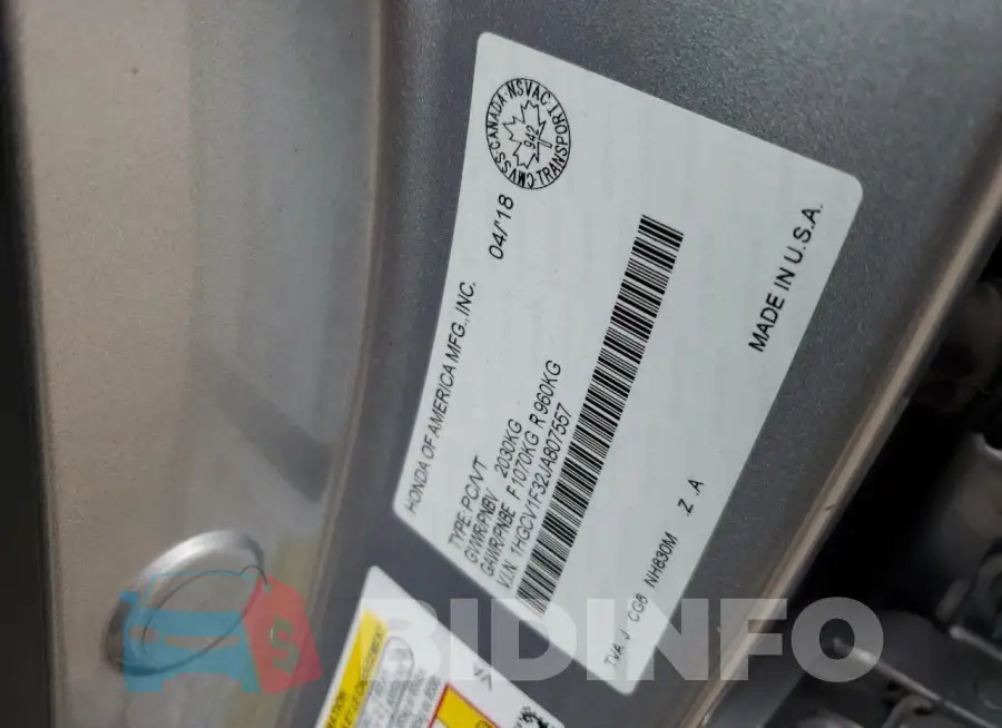 1HGCV1F32JA807557 Photo# 12