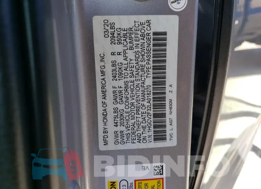 1HGCV2F32LA018270 Photo# 12